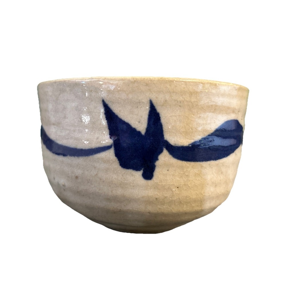 Japanese Butterflies Glazed Pottery Tea Cup 6oz